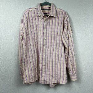 Burberry London Multi Color Rainbow Checked Gingham Button Down Shirt Sz L